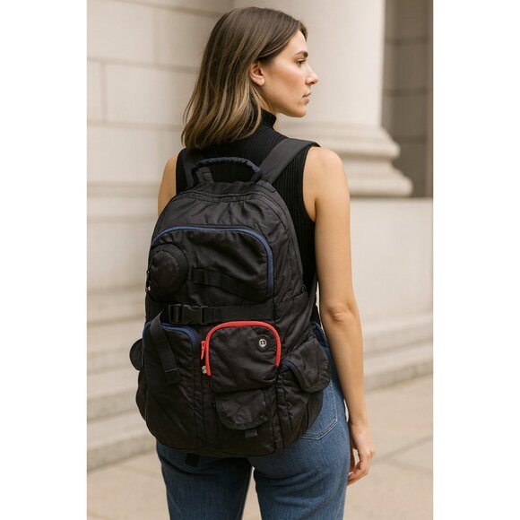 Lululemon Athletic Backpack Black Multicolor Pockets Nylon Gym Travel Bag - Picture 14 of 14